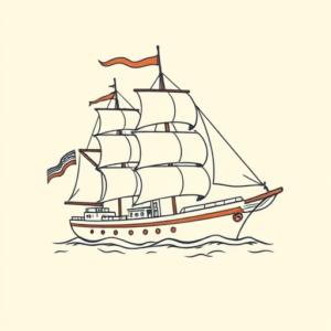 Minimal Color Ship Tattoo