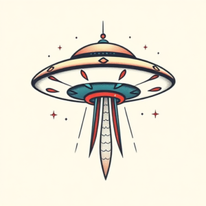 Minimal Color Ufo Tattoo