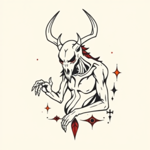Minimal Color Wendigo Tattoo