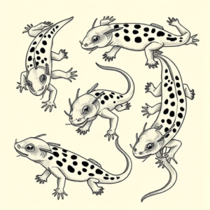 Multiple Axolotl Tattoo