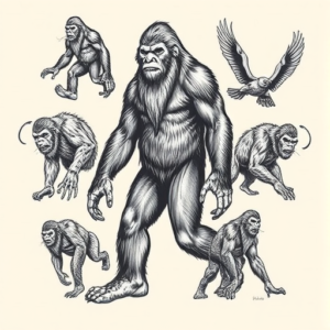 Multiple Bigfoot Tattoo