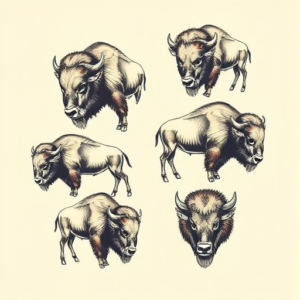 Multiple Bison Tattoo