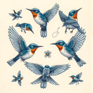 Multiple Bluebird Tattoo