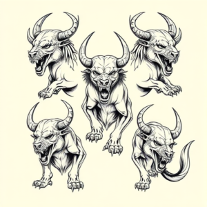 Multiple Cerberus Tattoo