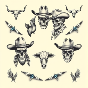 Multiple Cowboy Tattoo