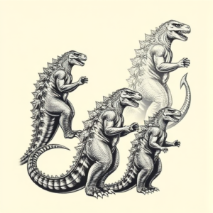 Multiple Godzilla Tattoo