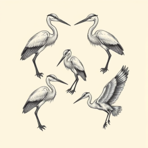 Multiple Heron Tattoo