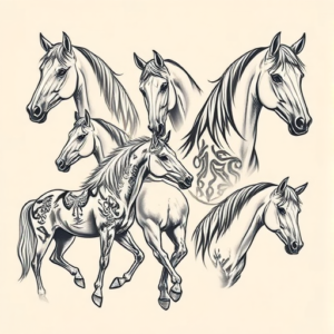 Multiple Horse Tattoo