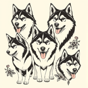 Multiple Husky Tattoo