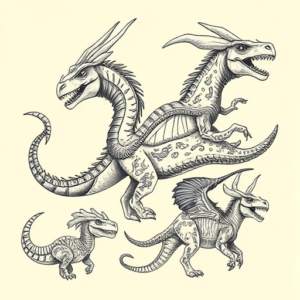 Multiple Mythosaur Tattoo