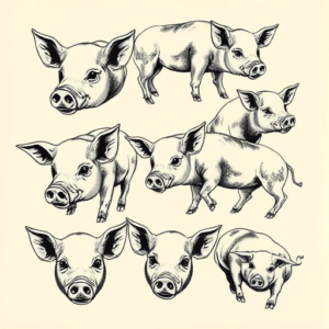 Multiple Pig Tattoo