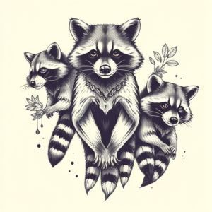 Multiple Raccoon Tattoo