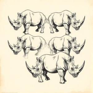 Multiple Rhino Tattoo