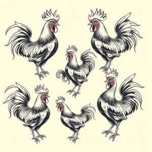 Multiple Rooster Tattoo