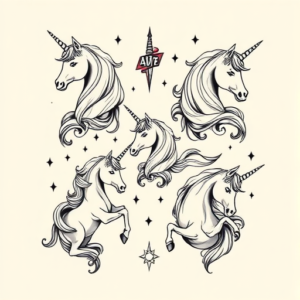 Multiple Unicorn Tattoo