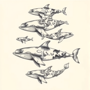 Multiple Whale Tattoo