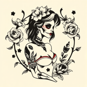 Negative Space Catrina Tattoo