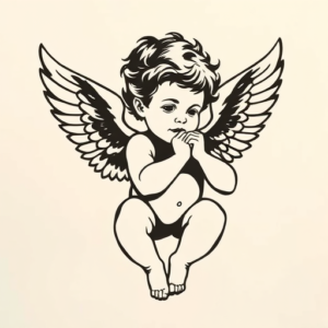 Negative Space Cherub Tattoo
