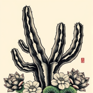 Neo-Japanese Cactus Tattoo