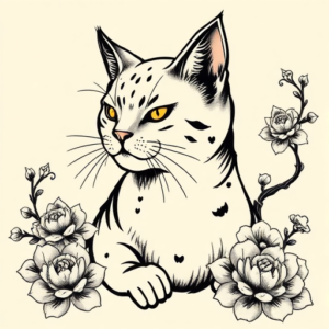 Neo-Japanese Cat Tattoo