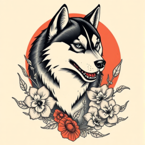 Neo-Japanese Husky Tattoo