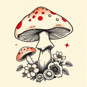 Neo-Japanese Mushroom Tattoo