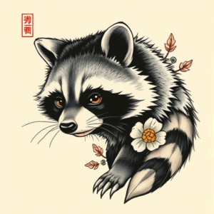 Neo-Japanese Raccoon Tattoo