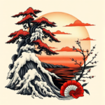 Neo-Japanese Sunset Tattoo