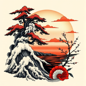 Neo-Japanese Sunset Tattoo