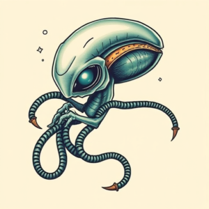 Neo-Traditional Alien Tattoo