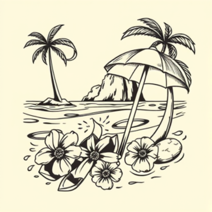 Neo-Traditional Beach Tattoo