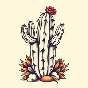 Neo-Traditional Cactus Tattoo
