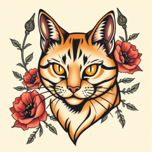 Neo-Traditional Cat Tattoo