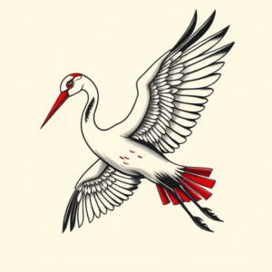 Neo-Traditional Crane Tattoo