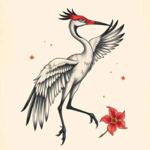 Neo-Traditional Crane Tattoo