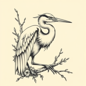 Neo-Traditional Heron Tattoo