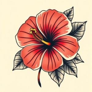 Neo-Traditional Hibiscus Tattoo