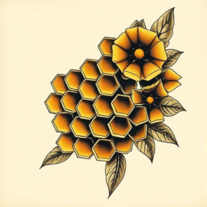 Neo-Traditional Honeycomb Tattoo