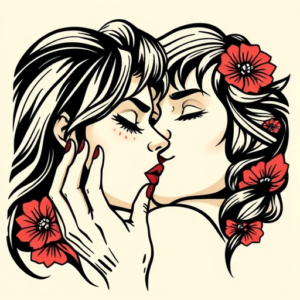 Neo-Traditional Kiss Tattoo