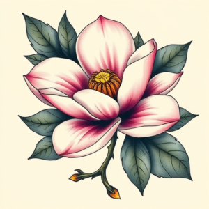 Neo-Traditional Magnolia Tattoo