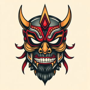 Neo-Traditional Mask Tattoo