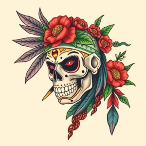 Neo-Traditional Mictlantecuhtli Tattoo