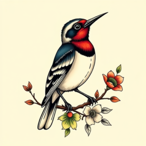 Neo-Traditional Mockingbird Tattoo