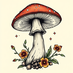 Neo-Traditional Mushroom Tattoo