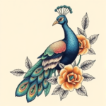 Neo-Traditional Peacock Tattoo