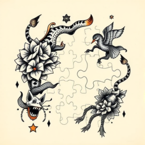 Neo-Traditional Puzzle Tattoo