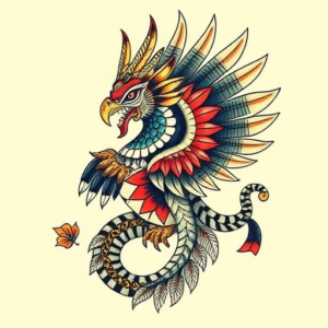Neo-Traditional Quetzalcoatl Tattoo