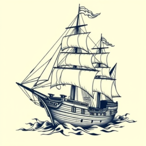 Neo-Traditional Ship Tattoo