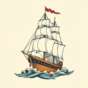 Neo-Traditional Ship Tattoo