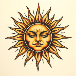 Neo-Traditional Sun Tattoo